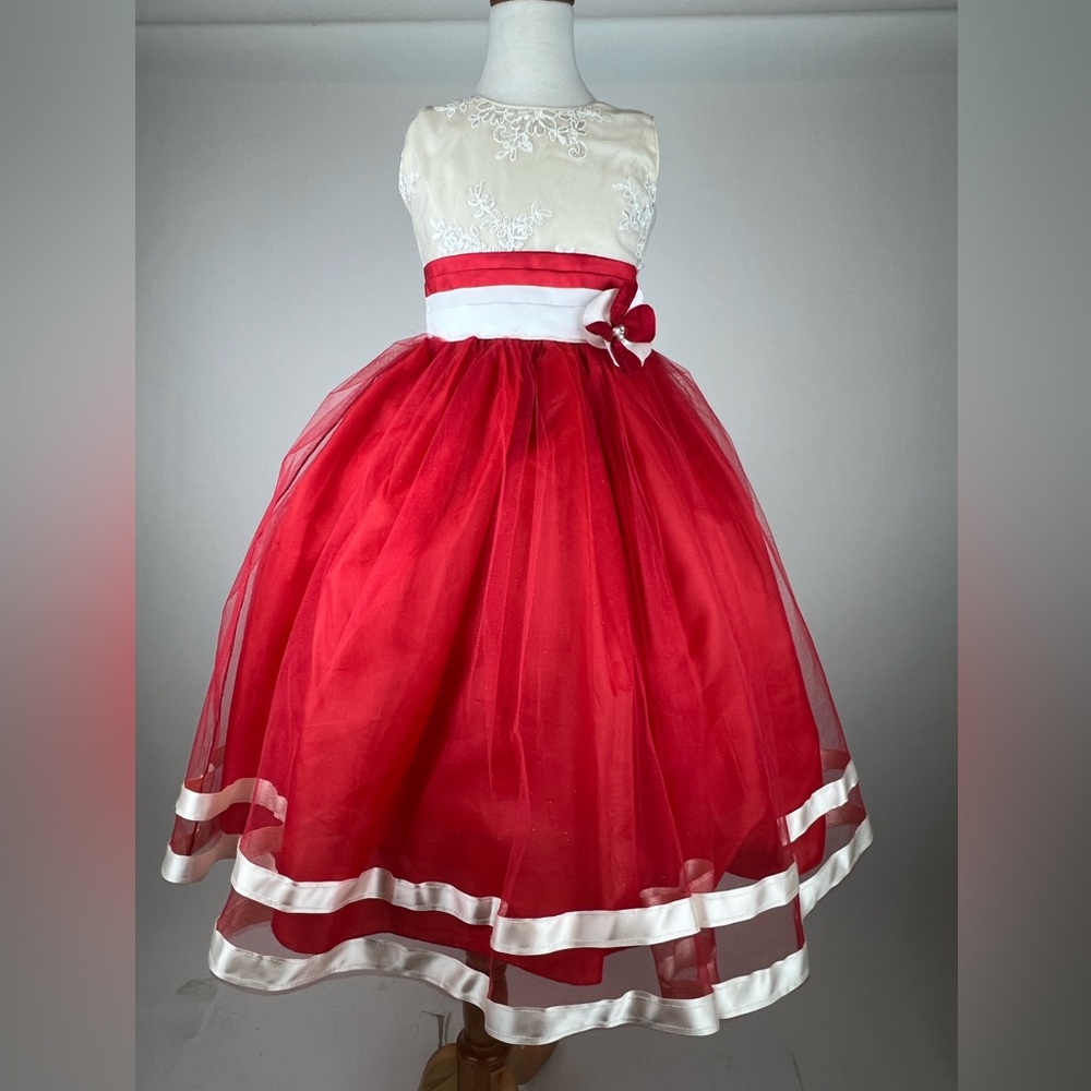 Girls tan and red party dress sz 4